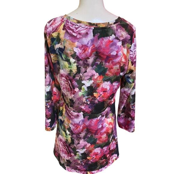 SOFT SURROUNDINGS Sz S Elysian Garden Sublimation Top Floral 3/4 Slv Tunic - Picture 6 of 7